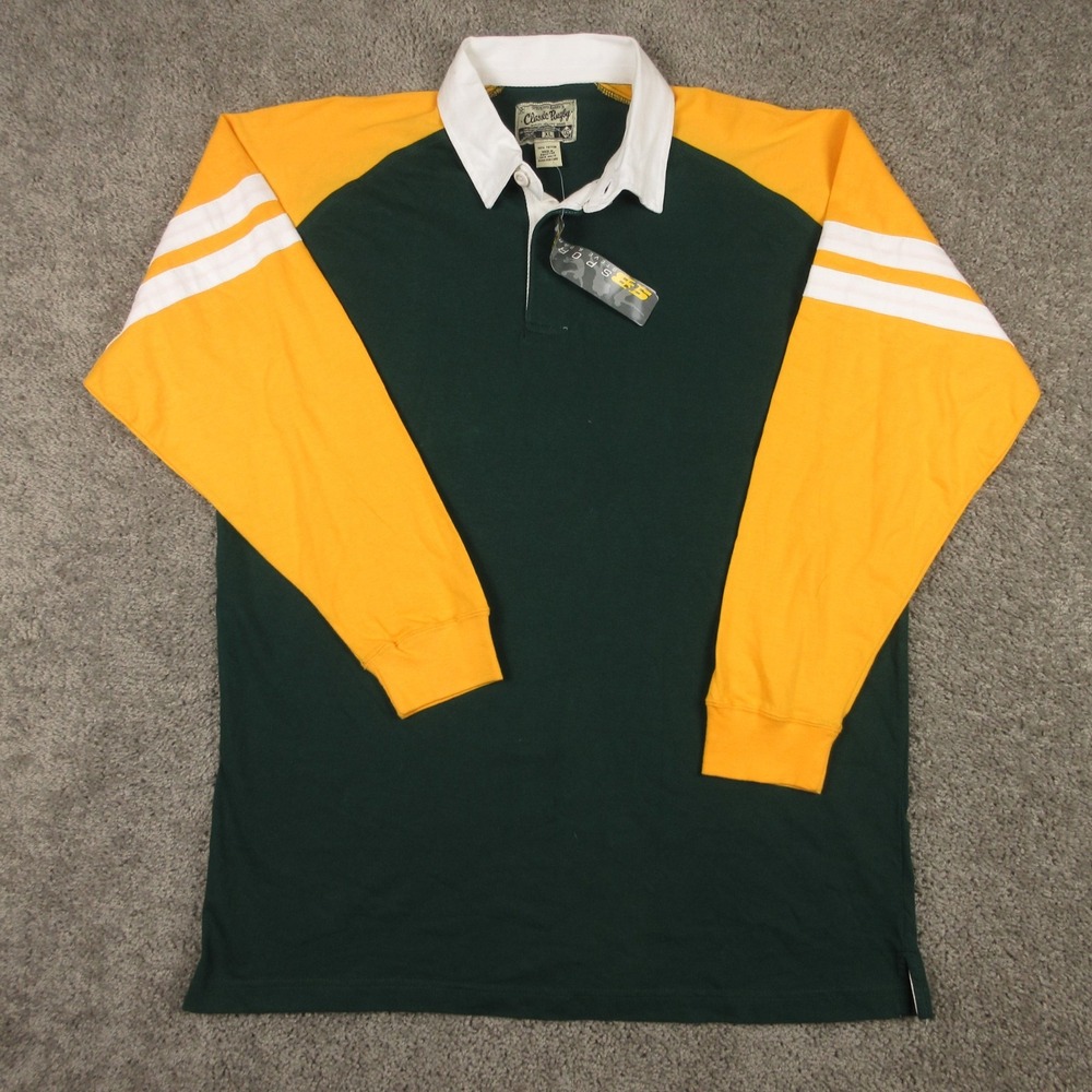 Steve and Barrys Rugby Shirt Mens XL Green Yellow White Classic Cotton Polo NEW